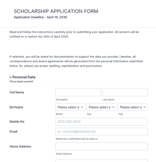 Sample Scholarship Application Form Template