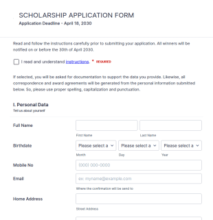 Sample Scholarship Application Form Template