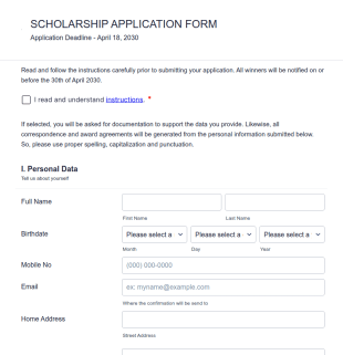 Sample Scholarship Application Form Template