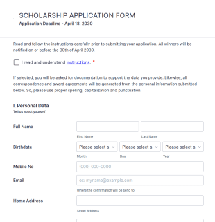 Sample Scholarship Application Form Template