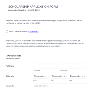 Sample Scholarship Application Form Template