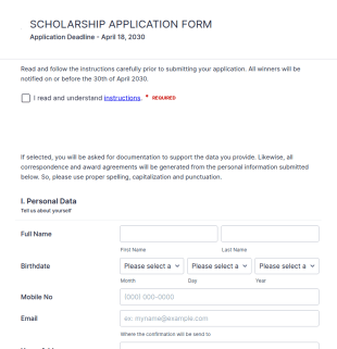 Sample Scholarship Application Form Template