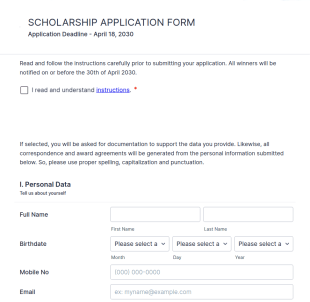 Sample Scholarship Application Form Template