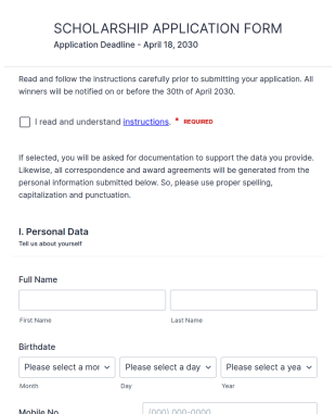 Sample Scholarship Application Form Template