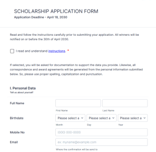 Sample Scholarship Application Form Template