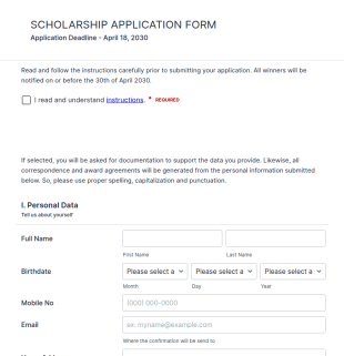 Sample Scholarship Application Form Template