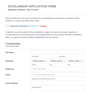 Sample Scholarship Application Form Template