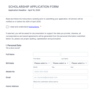 Sample Scholarship Application Form Template