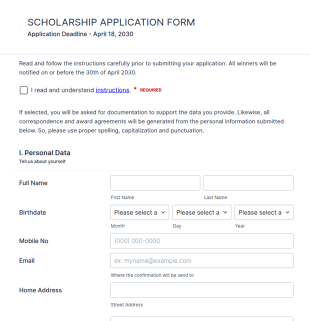 Sample Scholarship Application Form Template