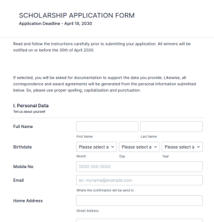Sample Scholarship Application Form Template