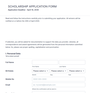 Sample Scholarship Application Form Template