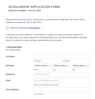 Sample Scholarship Application Form Template