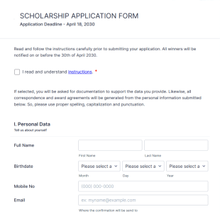 Sample Scholarship Application Form Template