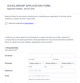 Sample Scholarship Application Form Template