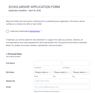 Sample Scholarship Application Form Form Template