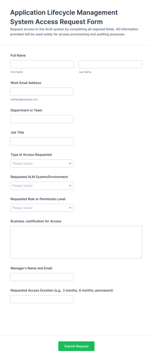 Application Lifecycle Management System Access Request Form Template