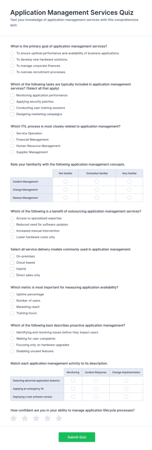 Application Management Services Quiz Form Template