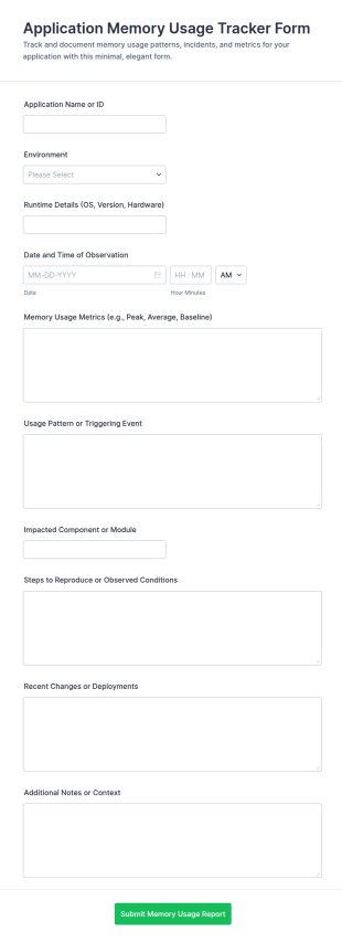 Application Memory Usage Tracker Form Template