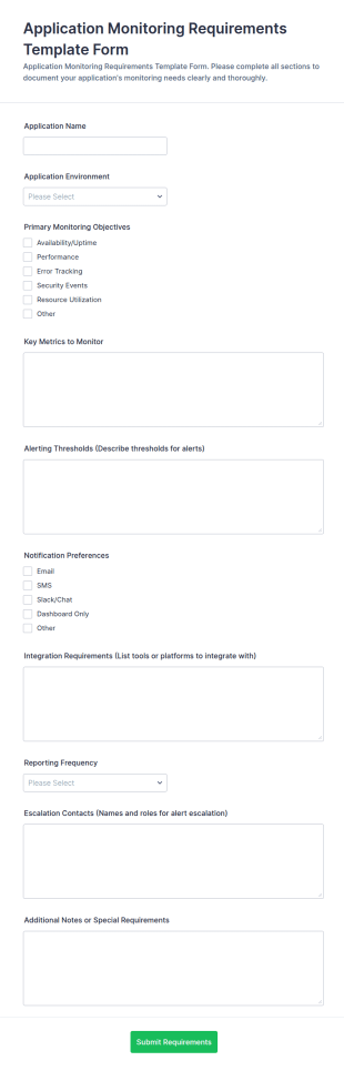 Application Monitoring Requirements Form Template