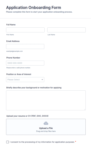 Application Onboarding Form Template