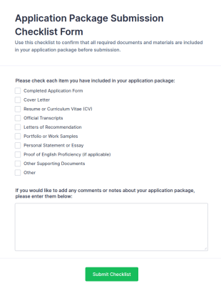 Application Package Submission Checklist Form Template