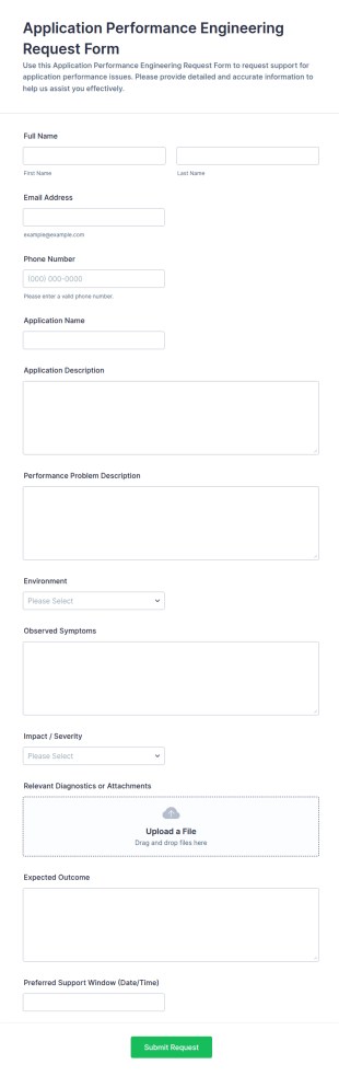 Application Performance Engineering Request Form Template