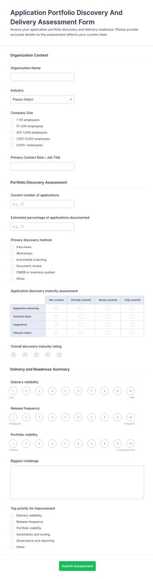 Application Portfolio Discovery And Delivery Assessment Form Template