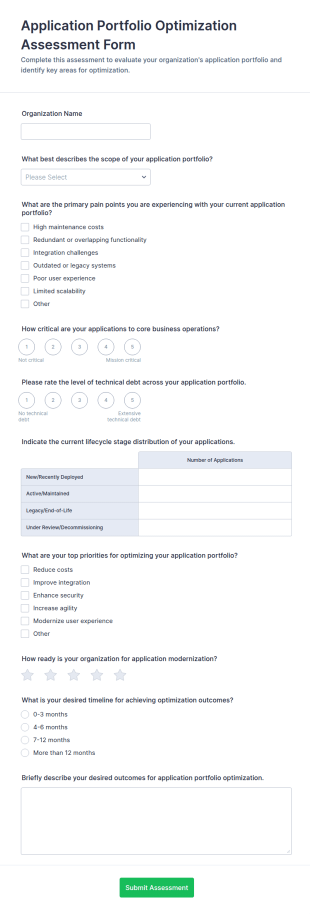 Application Portfolio Optimization Assessment Form Template