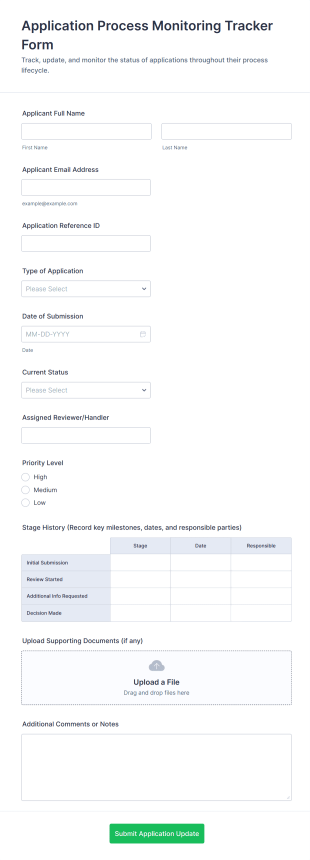 Application Process Monitoring Tracker Form Template
