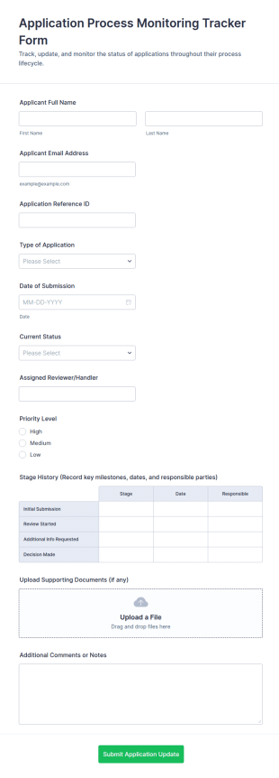 Application Process Monitoring Tracker Form Template