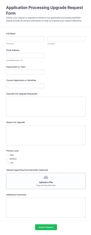 Application Processing Upgrade Request Form Template
