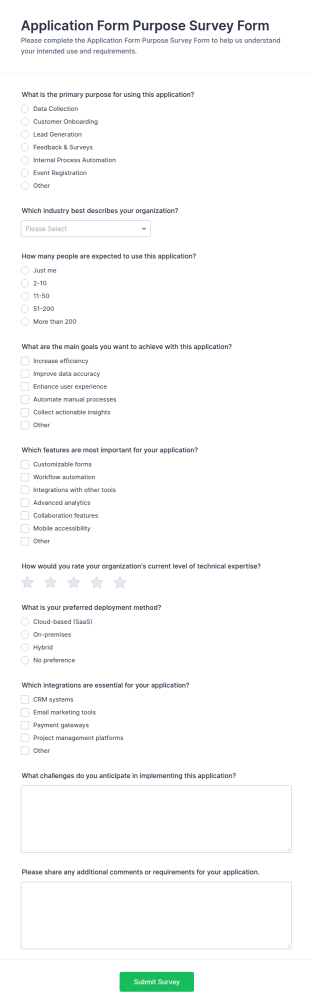 Application Purpose Survey Form Template