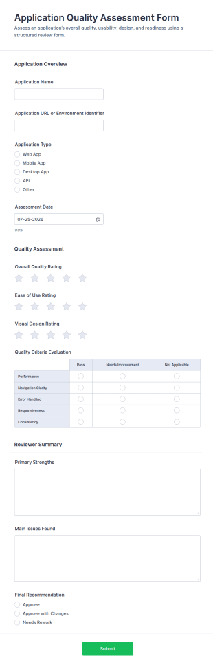 Application Quality Assessment Form Template