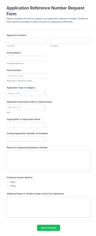 Application Reference Number Request Form Template