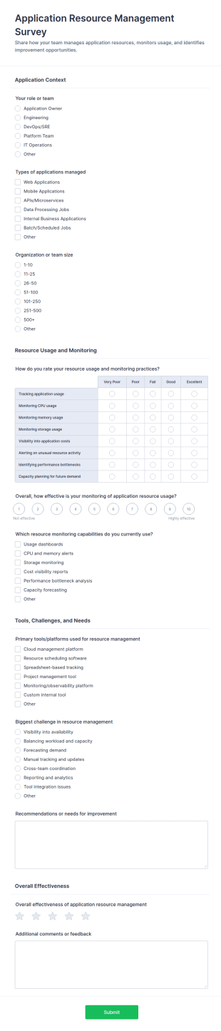 Application Resource Management Survey Form Template