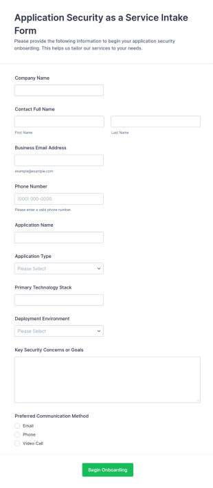 Application Security As A Service Intake Form Template