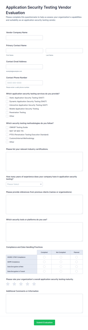 Application Security Testing Vendor Evaluation Form Template