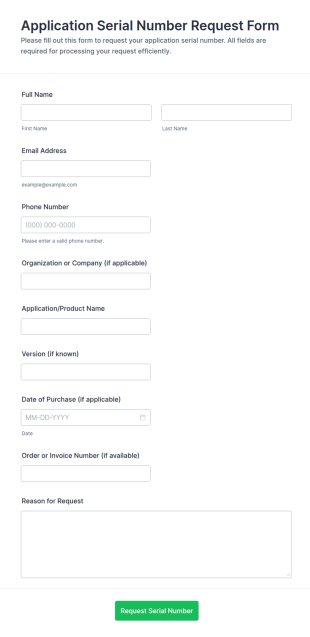Application Serial Number Request Form Template