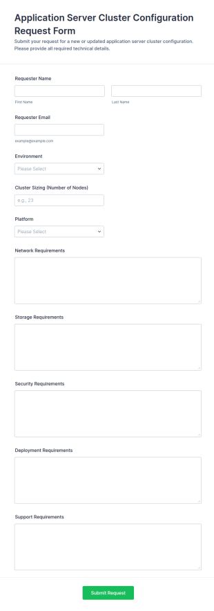 Application Server Cluster Configuration Request Form Template