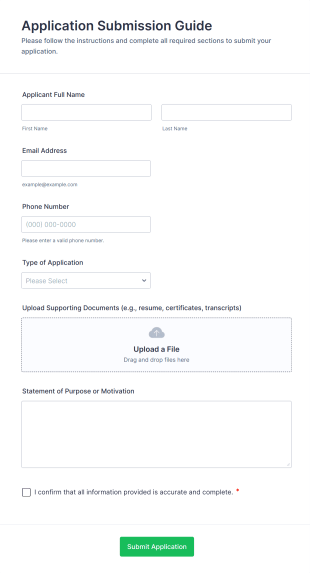 Application Submission Guide Form Template