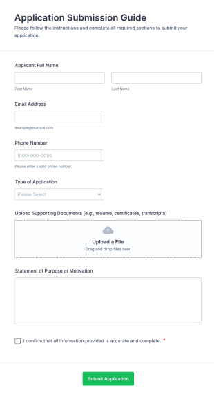 Application Submission Guide Form Template