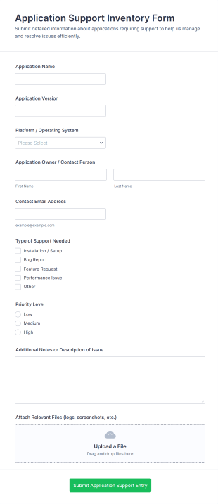 Application Support Inventory Form Template