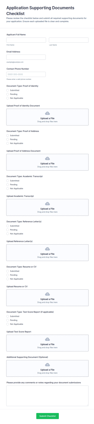 Application Supporting Documents Checklist Form Template
