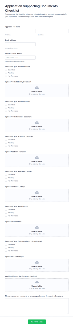 Application Supporting Documents Checklist Form Template