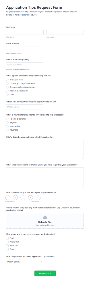 Application Tips Request Form Template