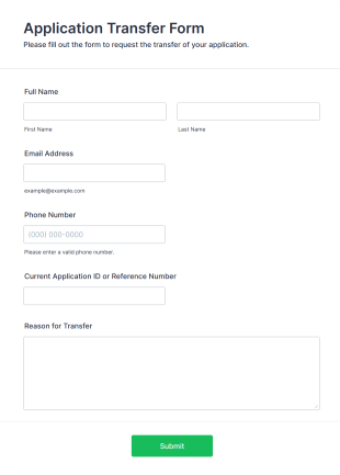 Application Transfer Form Form Template