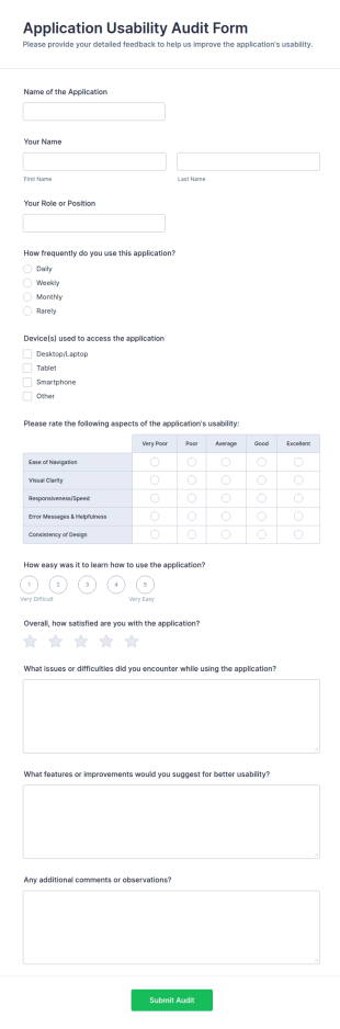 Application Usability Audit Form Template