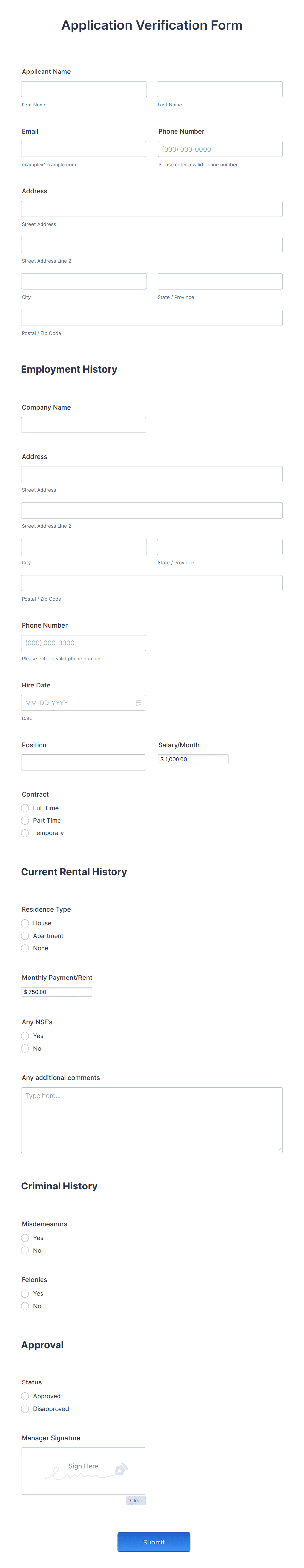Application Verification Form Template | Jotform