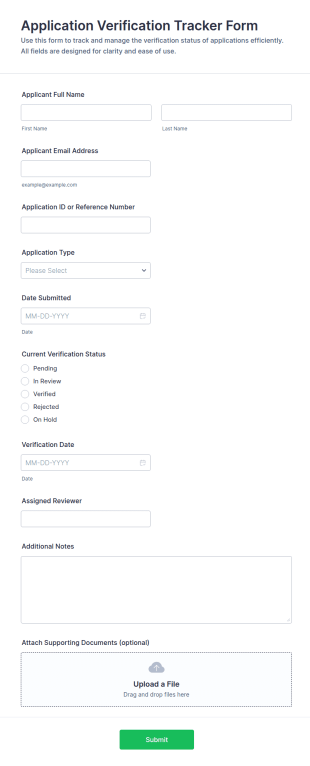 Application Verification Tracker Form Template