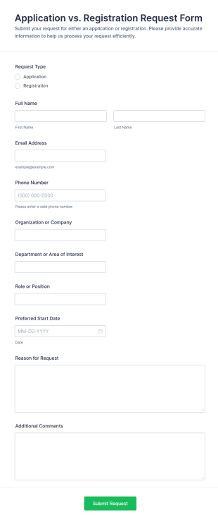 Application Vs. Registration Request Form Template